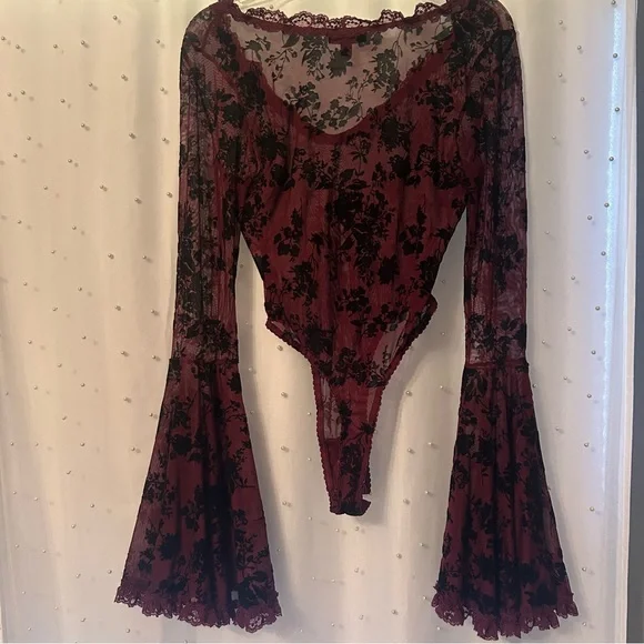 Bodysuit With Lace Detail Dark Burgundy WORN ONCE - Picture 10 of 12